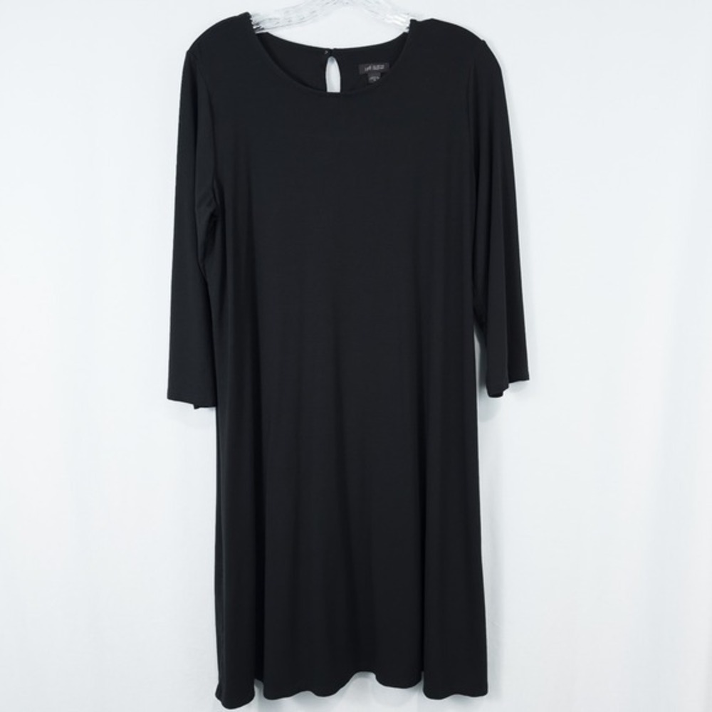 J Jill Wearever‎ 3/4 Sleeve Knit A Line Dress Medium Black Minimalist Capsule